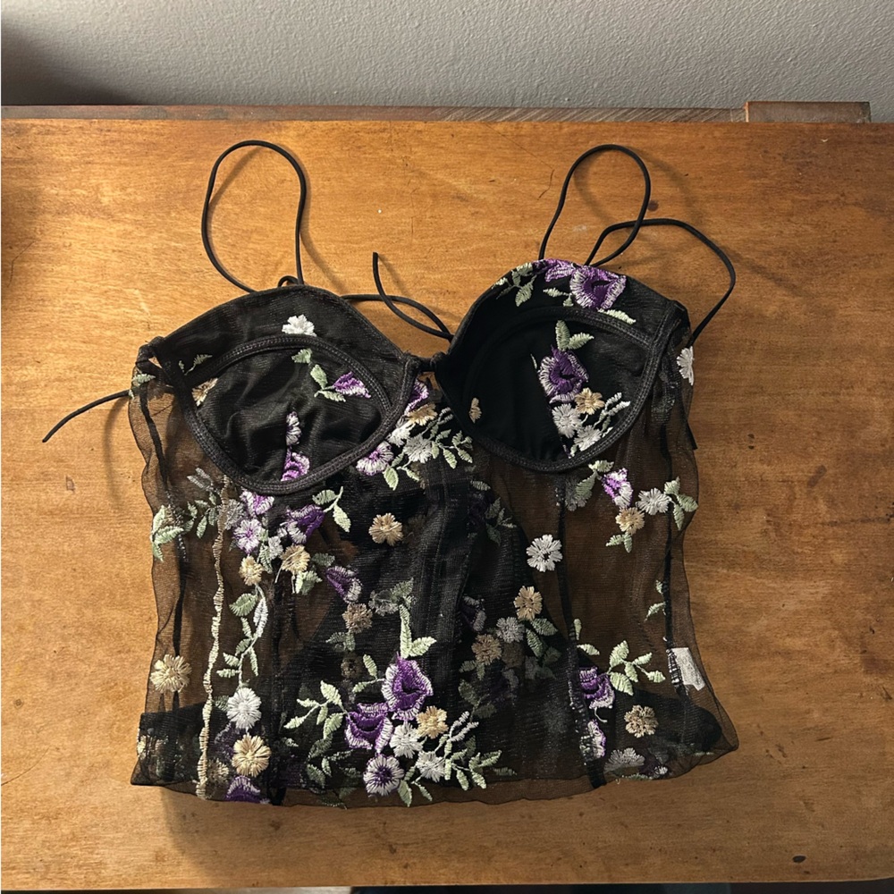 Black Sheer Floral Embroidered Bodysuit (Lingerie)